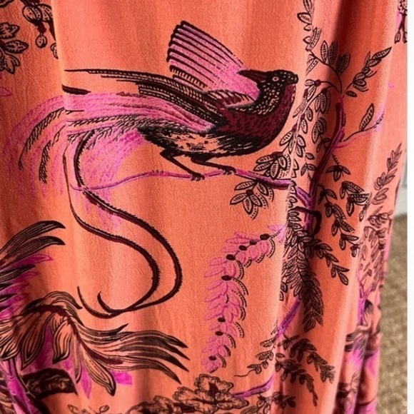 Anthropologie Maeve Birdsong Smocked Puff Sleeve Midi Dress Pink Birds Size M - Picture 15 of 16